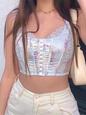 Victoria secret Lace-Trim Pastel Iridescent Corset Crop Top